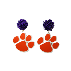 Clemson Tiger Paw & Pom Pom Earrings