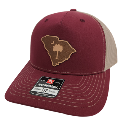 Richardson Snapback Trucker Cap Garnet/Khaki with State Patch Palmetto Logo